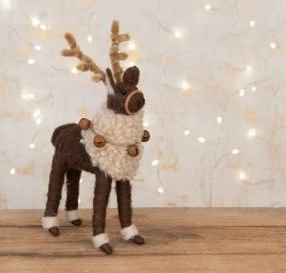 Felt Reindeer Figurine with Bells - Medium 19cm