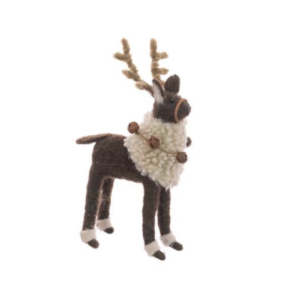 Felt Reindeer Figurine with Bells - Medium 19cm