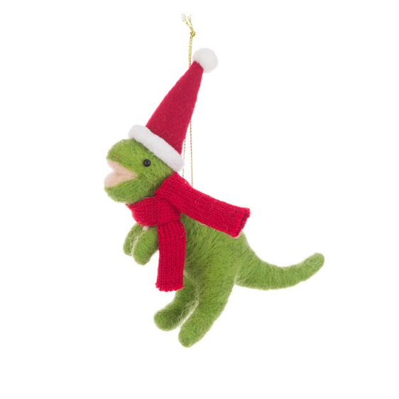 Felt Dinosaur with Santa Hat Decoration 14cm