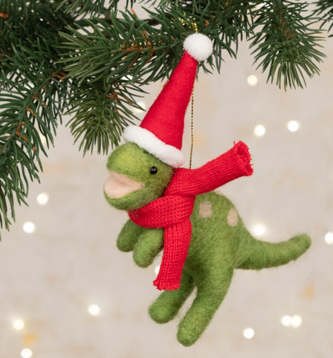 Felt Dinosaur with Santa Hat Decoration 14cm