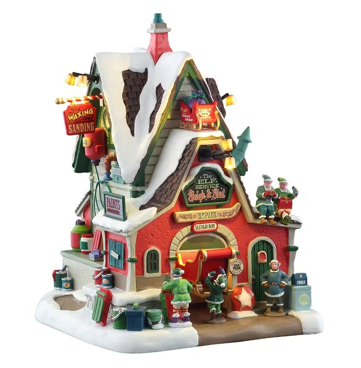 Lemax The Elf Service Sleigh & Sled Repair Battery Operated 55315