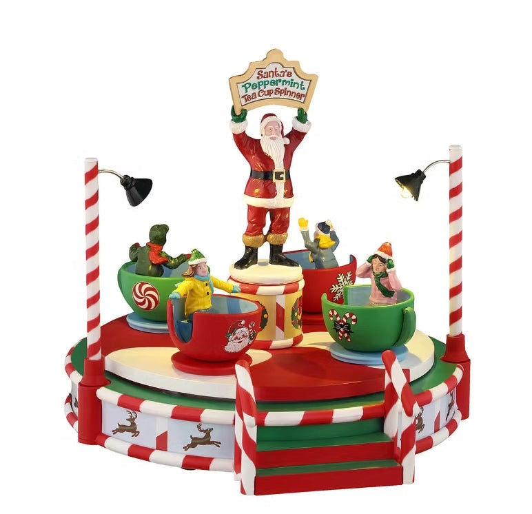 Lemax Santa's Peppermint Teacup Spinner Battery Operated 54446