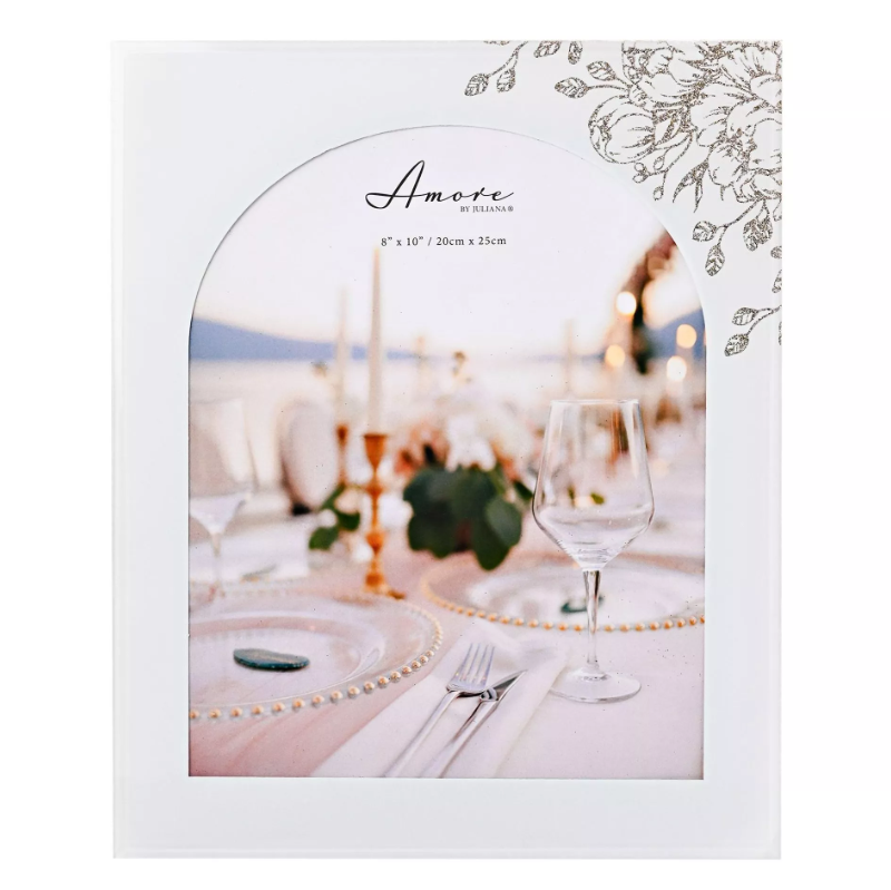 Amore White Floral Glass Arch Photo Frame 8" x 10"