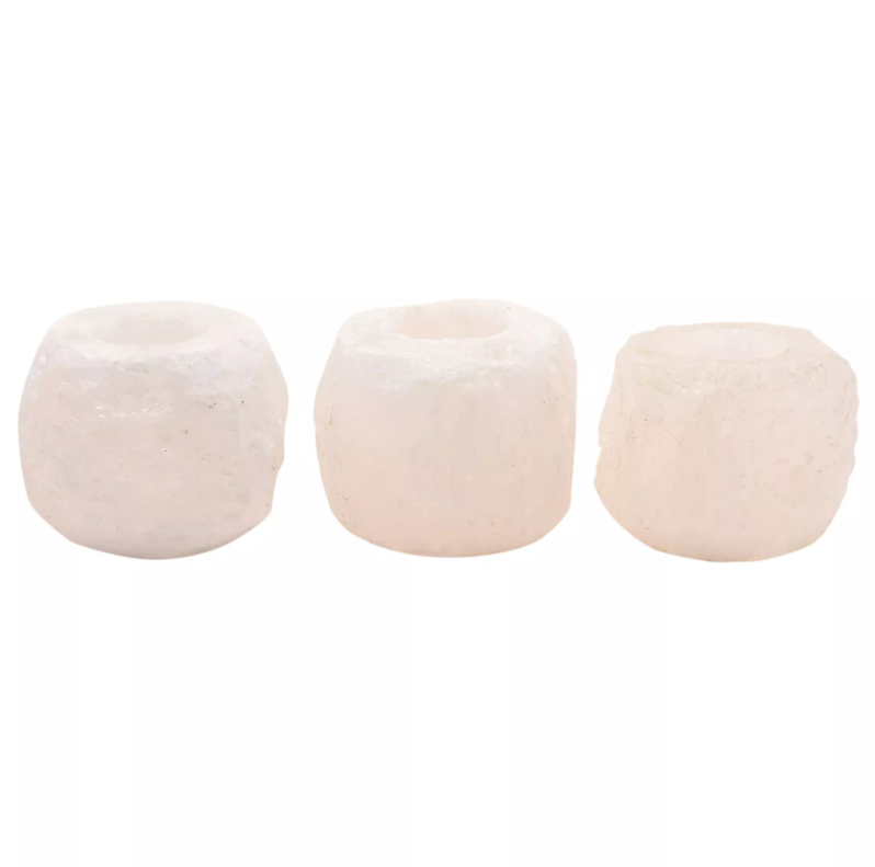 Serenity Set Of 3 Natural White Rock Salt Tealight Holders