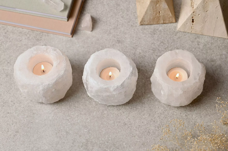Serenity Set Of 3 Natural White Rock Salt Tealight Holders