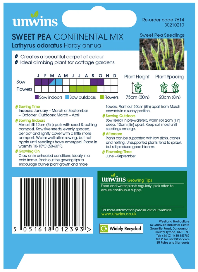 Unwins Sweet Pea Continental Mix Seeds