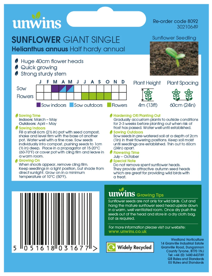 Unwins Sunflower Giant Single Seeds
