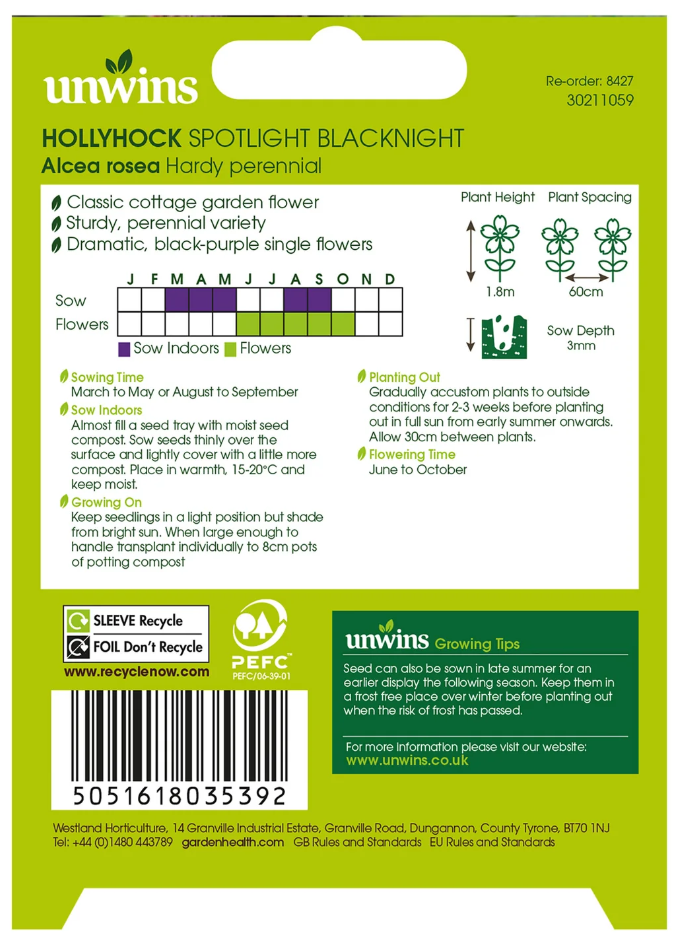 Unwins Nature's Haven Hollyhock Spotlight Blacknight Seeds