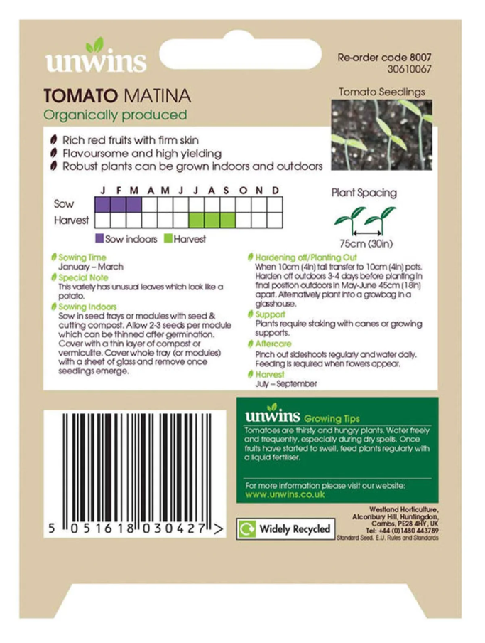Unwins Organic Tomato Matina Seeds