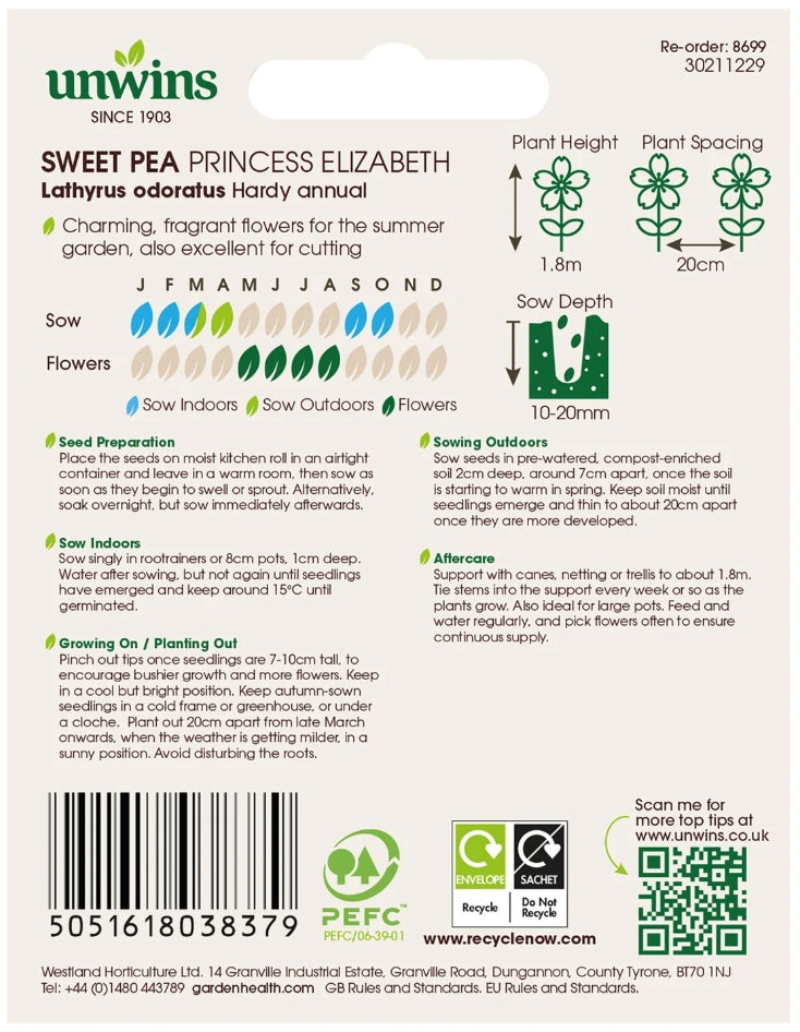 Unwins Sweet Pea Princess Elizabeth
