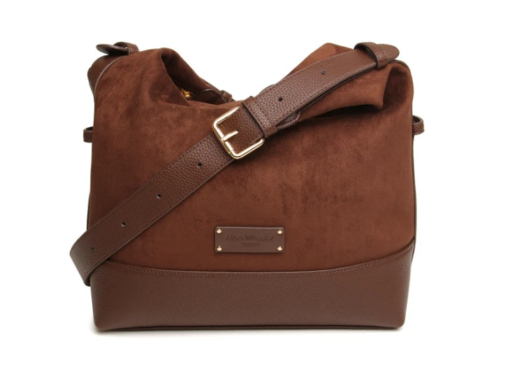 Alice Wheeler Kensington Suedette Large Crossbody Bag Chocolate