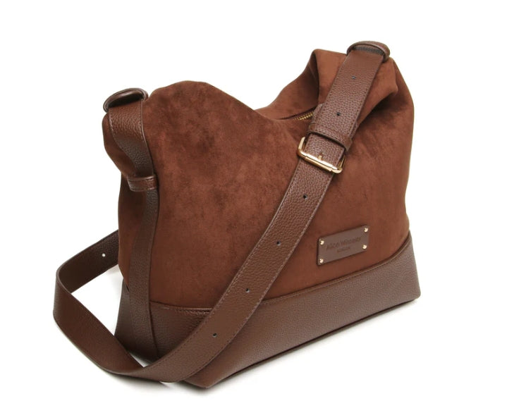 Alice Wheeler Kensington Suedette Large Crossbody Bag Chocolate