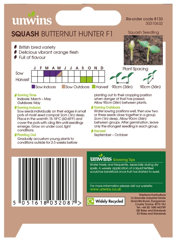 Unwins Butternut Squash Hunter F1 Seeds