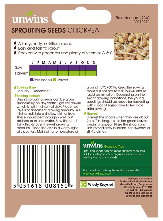 Unwins Sprouting Seeds Chickpea Seeds