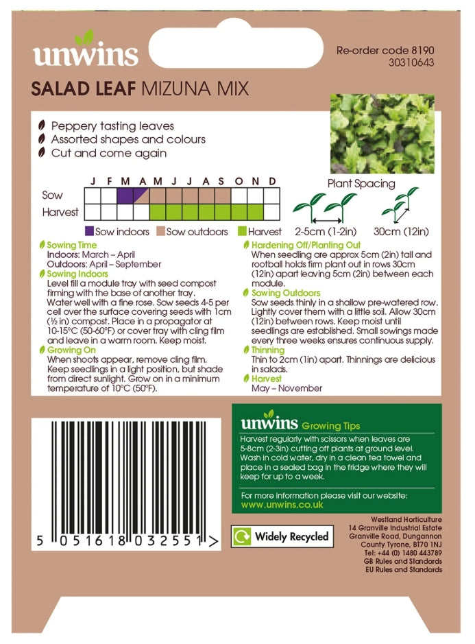 Unwins Salad Leaf Mizuna Mix Seeds