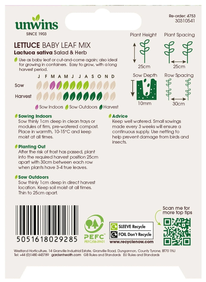 Unwins Lettuce Baby Leaf Mix Seeds