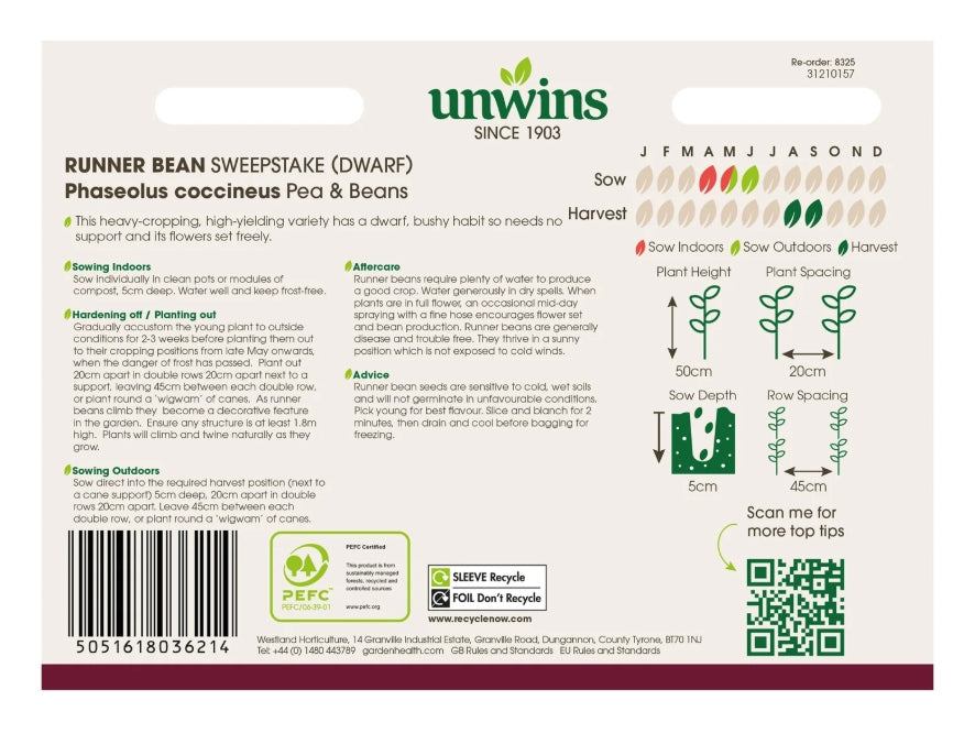 Unwins Dwarf Runner Bean Sweepstake Seeds