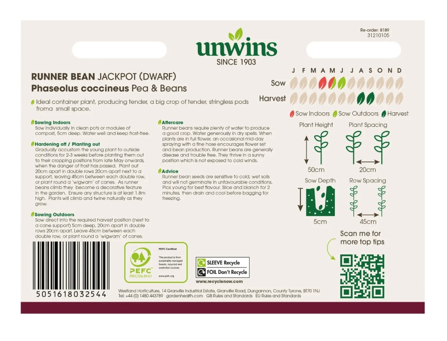 Unwins Dwarf Runner Bean Jackpot Seeds