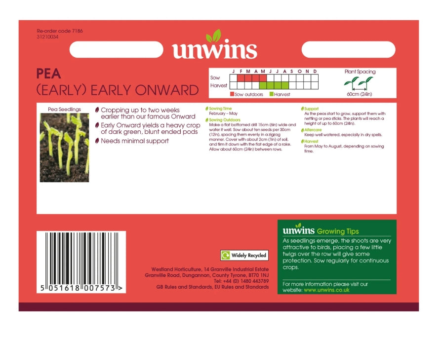 Unwins Early Pea Early Onward Seeds