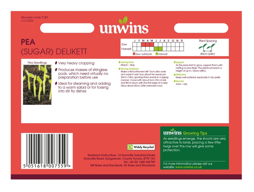 Unwins Sugar Snap Pea Delikett Seeds