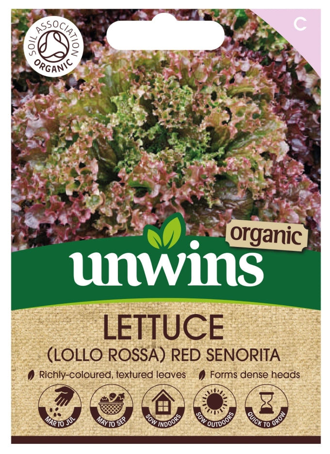 Unwins Organic Lollo Rossa Lettuce Red Senorita Seeds
