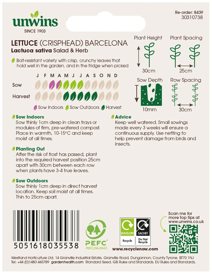 Unwins Crisphead Lettuce Barcelona Seeds