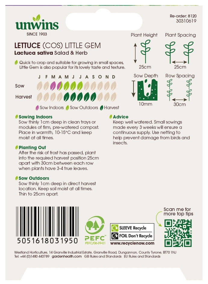 Unwins Cos Lettuce Little Gem Seeds