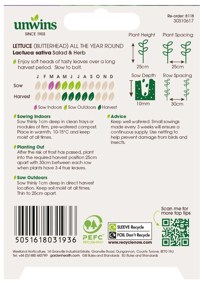 Unwins Butterhead Lettuce All the Year Round Seeds