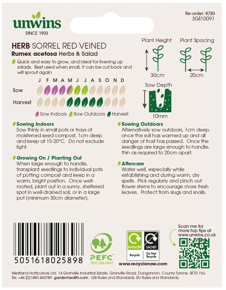 Unwins Sorrel Red Veined Seeds