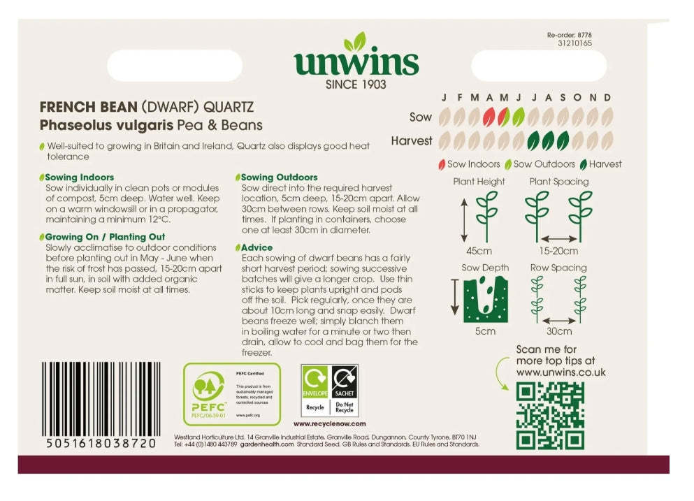 Unwins Dwarf French Bean Quartz Seeds