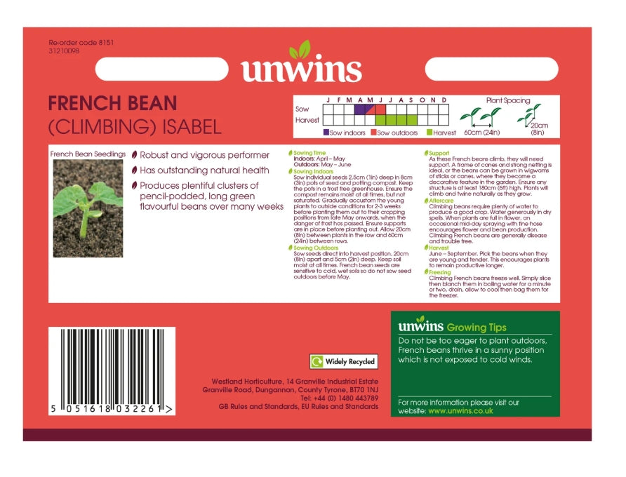 Unwins Climbing French Bean Isabel Seeds