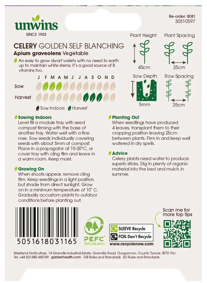 Unwins Celery Golden Self Blanching Seeds