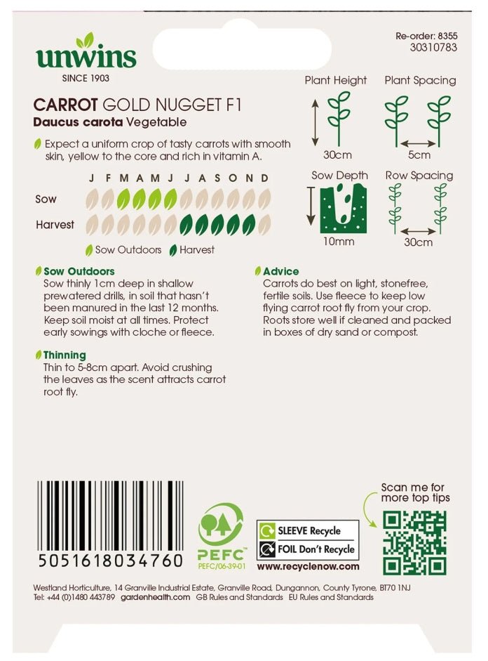 Unwins Carrot Gold Nugget F1 Seeds