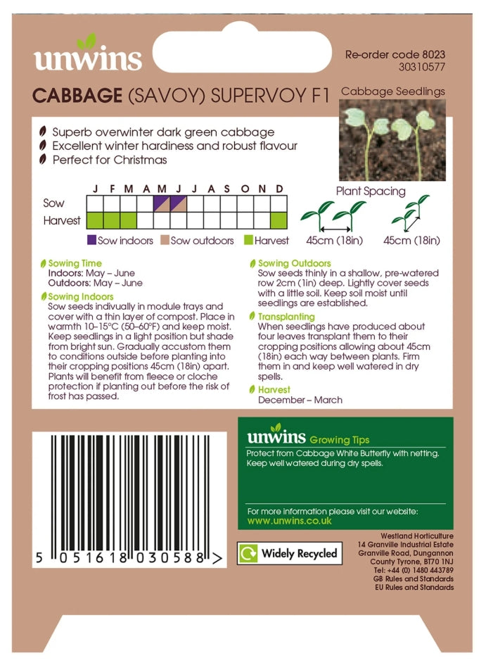 Unwins Savoy Cabbage Supervoy F1 Seeds
