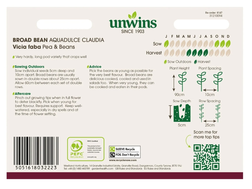 Unwins Broad Bean Aquadulce Claudia Seeds