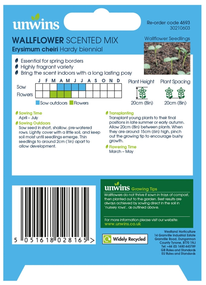 Unwins Wallflower Scented Mix Seeds