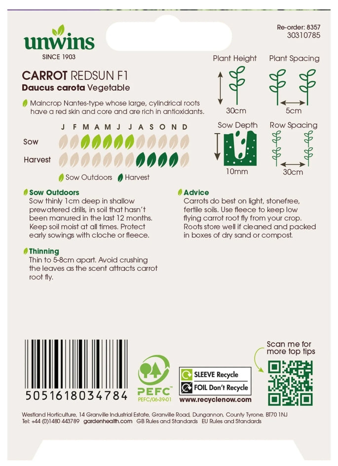 Unwins Carrot Redsun F1 Seeds