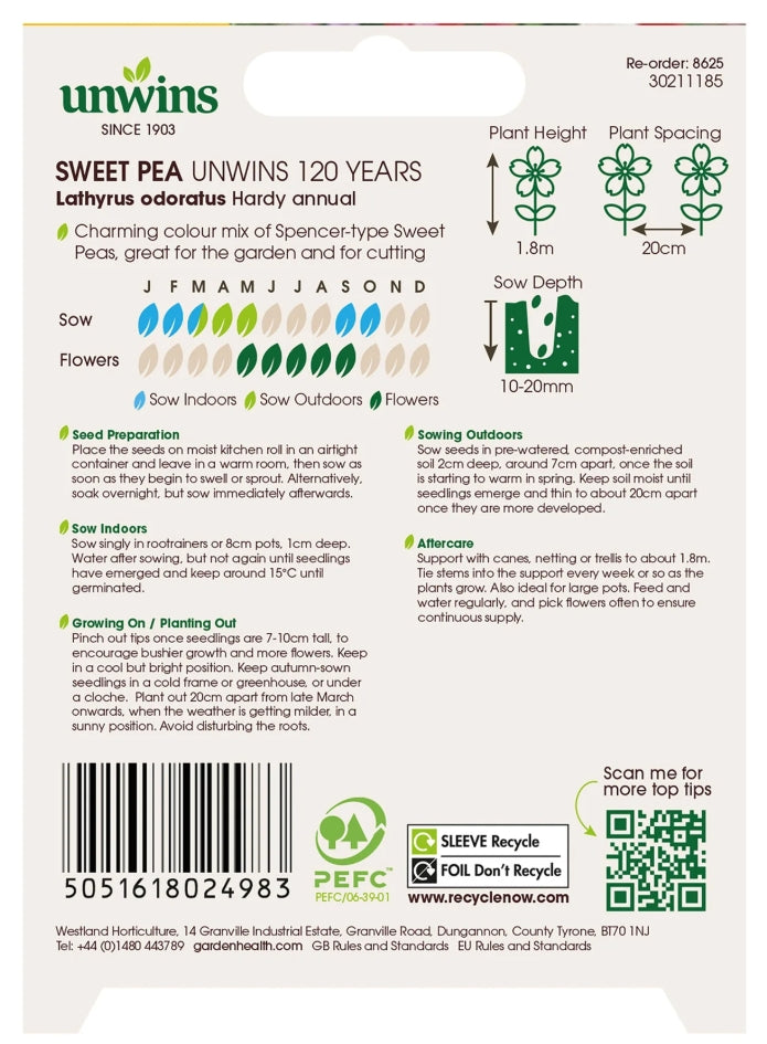 Unwins Sweet Pea Unwins 120 Years Seeds