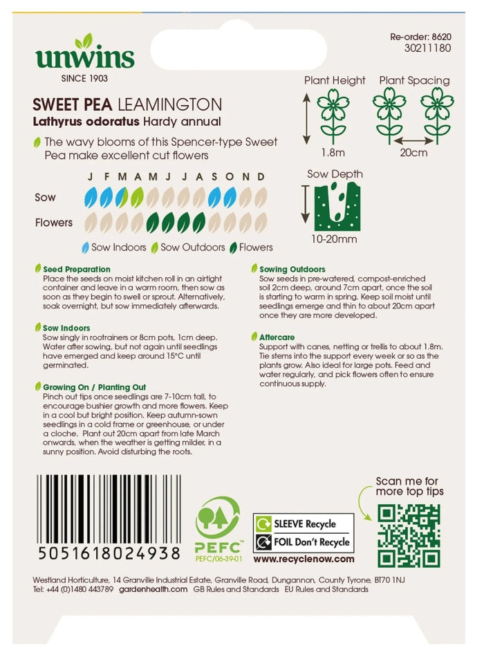 Unwins Sweet Pea Leamington Seeds