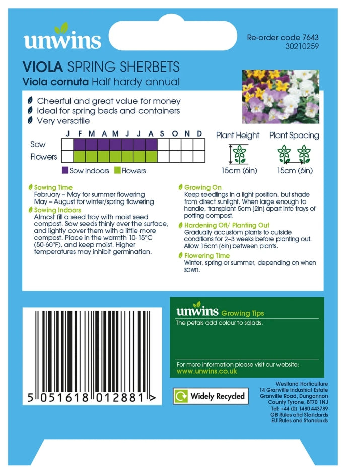 Unwins Viola Spring Sherbets Seeds