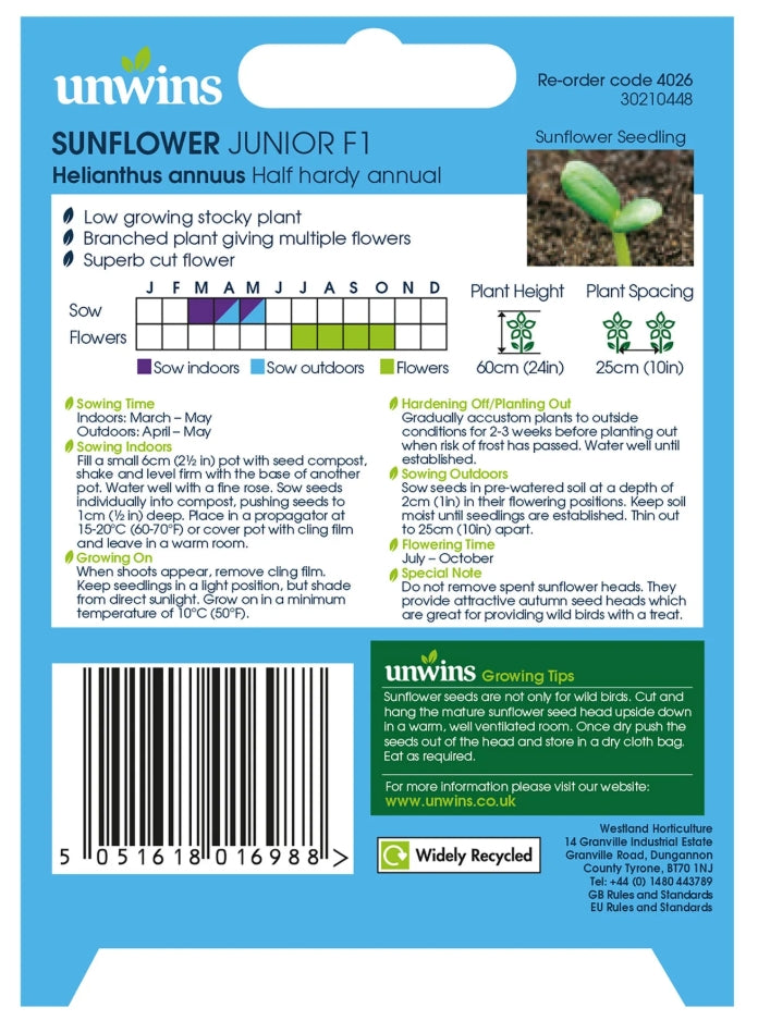 Unwins Sunflower Junior F1 Seeds