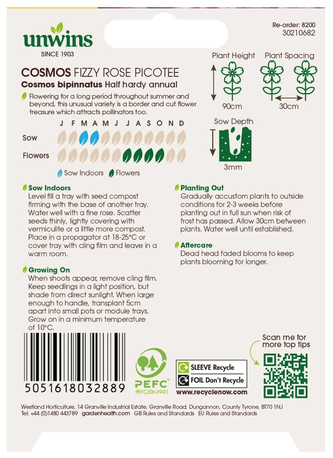 Unwins Cosmos Fizzy Rose Picotee Seeds