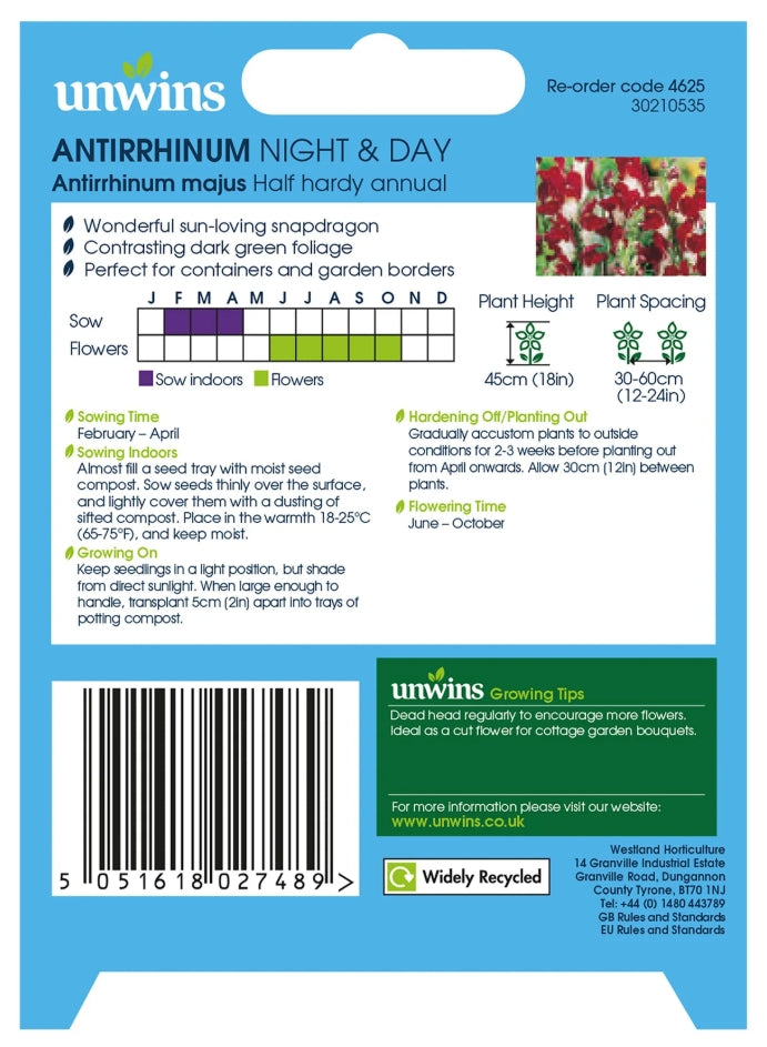 Unwins Antirrhinum Night & Day Seeds