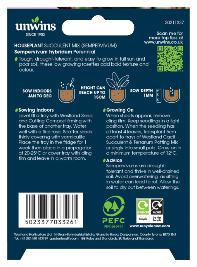 Unwins Houseplant Succulent Mix (Sempervivum) Seeds