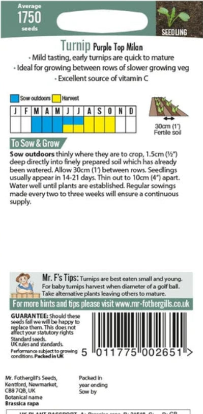 Mr.Fothergills Turnip Purple Top Milan Seeds
