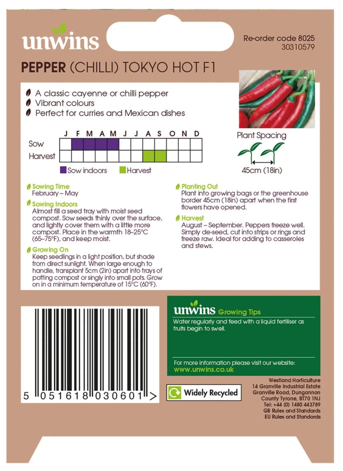 Unwins Chilli Pepper Tokyo Hot F1 Seeds