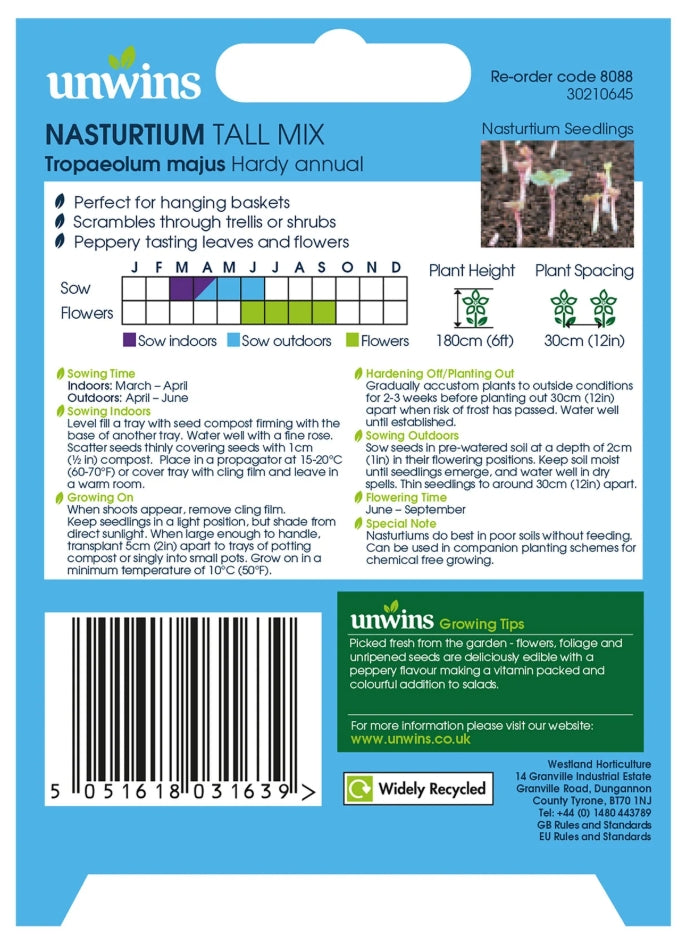 Unwins Nasturtium Tall Mix Seeds