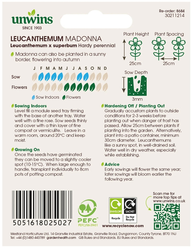 Unwins Leucanthemum Madonna Seeds