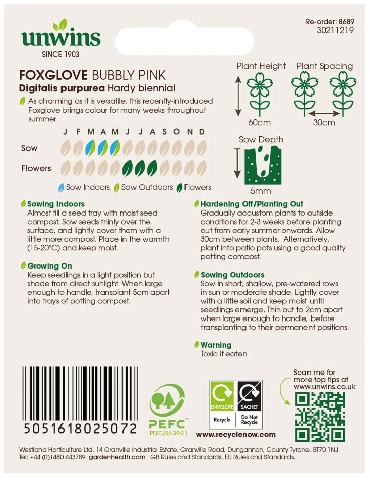 Unwins Foxglove Bubbly Pink Seeds