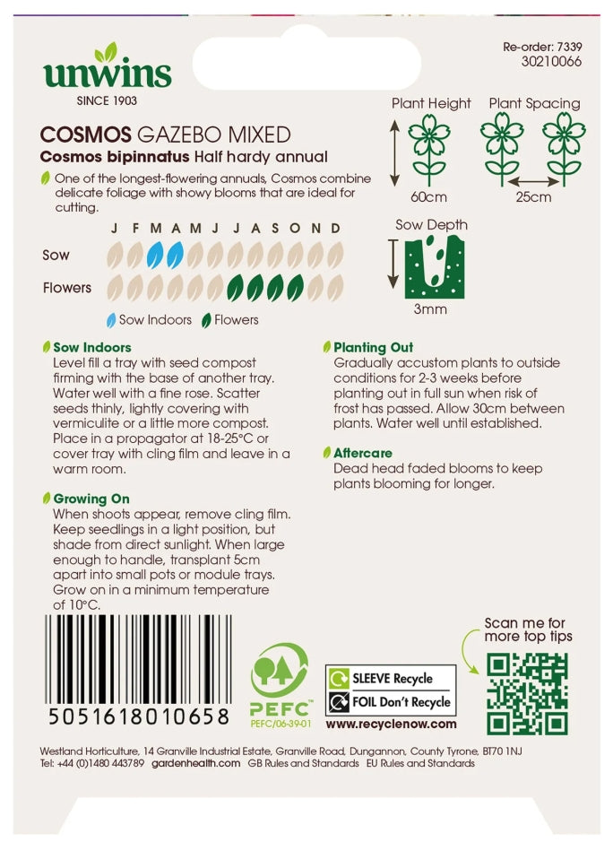 Unwins Cosmos Gazebo Mixed Seeds